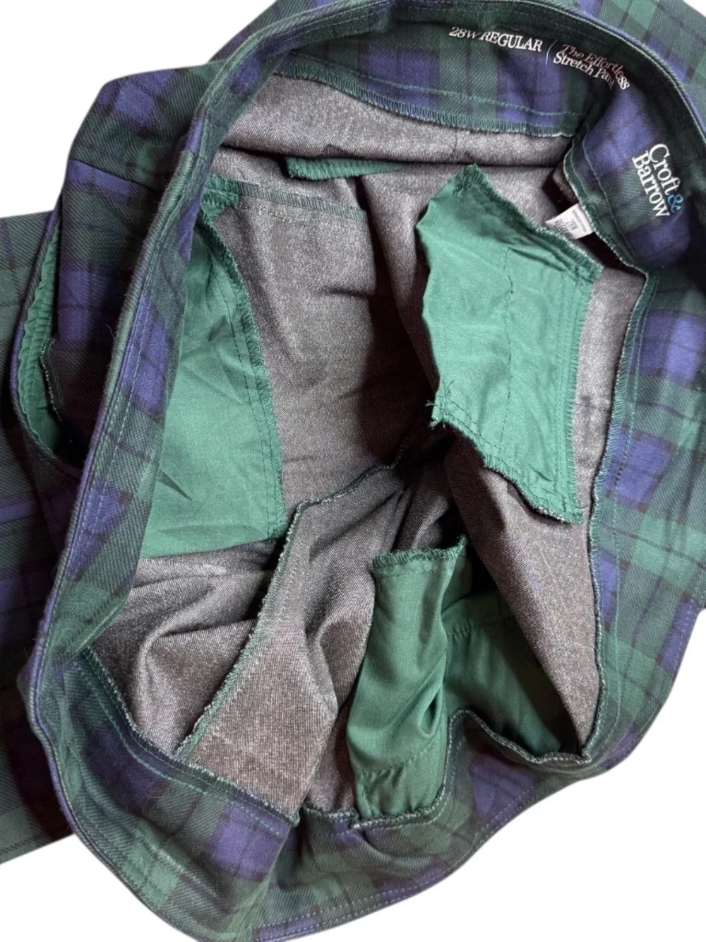 Croft & Barrow Green and Navy Plaid Knit Trousers  Womens Plus 28W